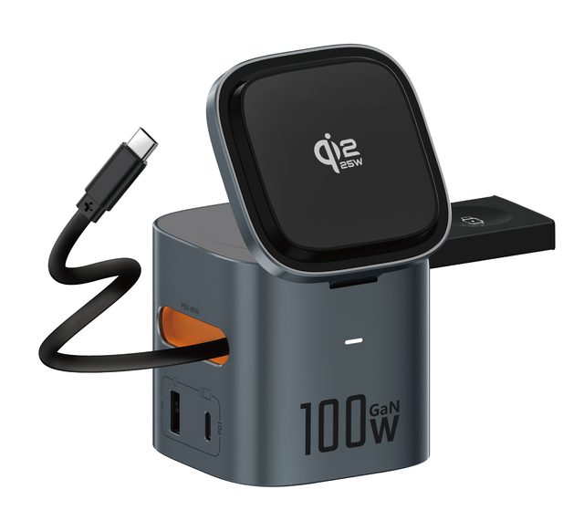 2026 New Arrival 6-in-1 Folding Q2.2 25W Fast Wireless Charger 100W GaN Smart Multi Charge Magnetic Laptop Phone Charging