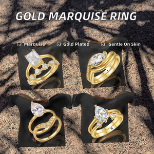 Anillo Solitario Moderno de Plata de Ley 925 con Baño de Oro de 18K y Moissanita con Corte Marquesa, Hipoalergénico y Certificado, para Mujer, Marca Yilin - Product Image 2