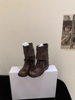 Bottes à bout rond rétro polyvalentes style coréen pour femme, bottines de moto empilables