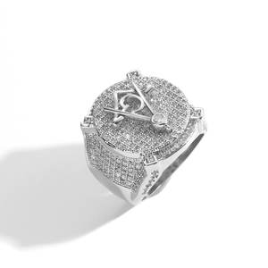 嘻哈戒指欧美复古AG共济会戒指真金全锆石创意个性嘻哈男士戒指 - Product Image 3