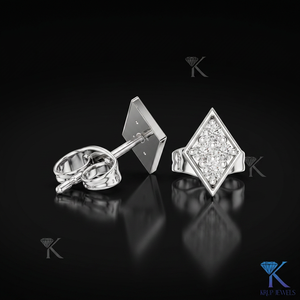 Lab Grown Diamond Geometric Rhombus Stud <b>Earrings</b> 4 Stone Cluster 18K <b>Solid</b> Gold Luxury Fine Women Jewelry Wedding Bridal - Product Image 1