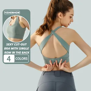 YISHENHON ajustable espalda hebilla Fitness Yoga Top verano transpirable secado rápido X Baldric Sexy Sujetador deportivo para mujer