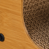Griffoir pour chat en bois à trois niveaux avec jouets interactifs à pompons, structure en bambou, carton ondulé, arbre à chat écologique