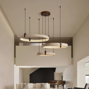 Lampadario a sospensione LED a spettro completo in stile Zen retrò cinese, con pietra gialla effetto grotta, per hall duplex, protezione occhi, stile retrò - Product Image 1