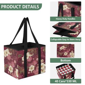 Cesta de Compras Plegable de Nylon Mediana con Logotipo Personalizado de Flores, Bajo MOQ, Organizador de Coche, Caja de Almacenamiento Plegable para Playa, Bolso de Compras con Asa - Product Image 6