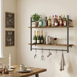 Étagère murale industrielle SENYU à double niveau avec structure en fer et support suspendu pour le rangement des boissons dans la cuisine, design rectangulaire - Product Image 1