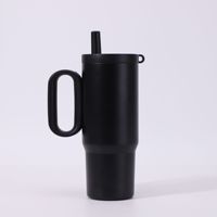 Gobelet isotherme à double paroi en acier inoxydable de 40 oz avec poignée et paille, personnalisable avec logo, cadeau d'entreprise pour usage au bureau
