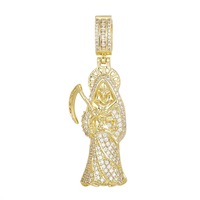 Pendentif de collier Hip-hop populaire en Cuivre plaqué Or 18K avec Zircon complet, motif Scythe de la Mort, Bijoux et accessoires transfrontaliers
