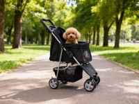 Poussette pour animaux de compagnie pliable à une main, imperméable, de haute qualité, confortable, sûre et portable à 4 roues