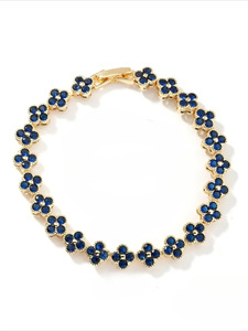 Bracciale all'ingrosso con quadrifoglio e zirconi, gioielli a catena con fiori multicolori placcati oro in rame per donna - Product Image 5