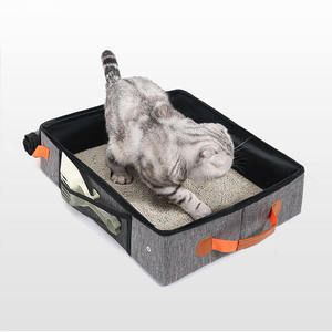 กล่องทรายแมวแบบพับได้ทรงสี่เหลี่ยมผ้าสีเทาพร้อมที่จับสำหรับแมวและสุนัขอุปกรณ์สัตว์เลี้ยง - Product Image 4