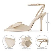 WETKISS Chaussures à talons hauts en satin avec nœud, à bride cheville, bout pointu, style stiletto, pour femme, idéales pour les fêtes, mariages et occasions spéciales, vente en gros à prix abordable