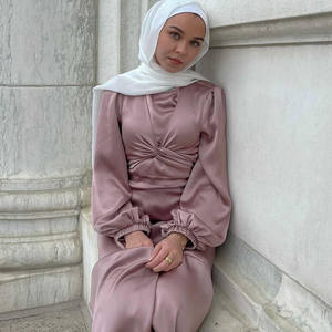 Loriya Abaya produttore di abbigliamento islamico abiti da donna in <span class=keywords><strong>raso</strong></span> tinta unita Maxi <span class=keywords><strong>abito</strong></span> <span class=keywords><strong>lungo</strong></span> Abaya donna <span class=keywords><strong>abito</strong></span> musulmano con cintura - Product Image 5