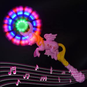 Enfants éclairent <span class=keywords><strong>licorne</strong></span> jouet bâton d'éclairage led musique rainbow filature moulin à vent baguette - Product Image 3