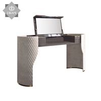 Table de toilette avec miroir, table de toilette en cuir blanc de luxe avec miroir caché, table de toilette antique noble