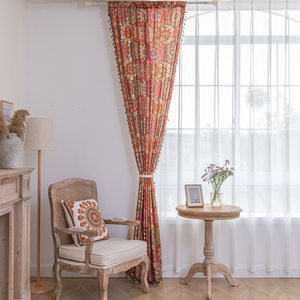 Bohème Tribal Sunburst Rideaux 100% Polyester Sheer Rideaux Orange/Rose Motifs Géométriques Glands pour Salon Chambre Café - Product Image 4