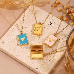 Collier en acier inoxydable avec pendentif en forme de cœur coloré, collier clavicule, <span class=keywords><strong>cadre</strong></span> photo doré, pendentif en acier inoxydable pour femmes - Product Image 4