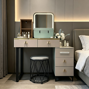 Modern Makeup <b>Vanity</b> With <b>Lighted</b> Mirror Storage Drawers Bedroom Dressing Table With Stool - Product Image 1