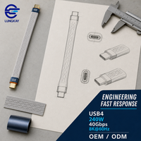 LUNG KAY Memproduksi Kabel USB4 40Gbps 240W 8K 60Hz 13cm USB C ke C Pendek untuk Laptop Dock SSD Kustom OEM ODM