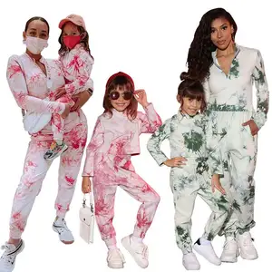 Family matching outfits long sleeve pants tie dye sweatsuit set mommy and me clothes outfits 2021 mom and me two piece sets