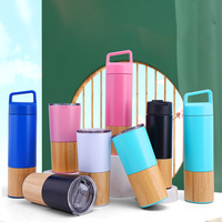 Bouteille isotherme en acier inoxydable à triple paroi avec logo personnalisé, en bambou et bois, avec infuseur à thé, vente en gros