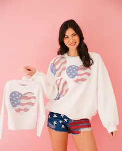 Rarewe Original Design Summer Long sleeve Embroidered Mini Kids American Love Heart Flag Girls T shirt