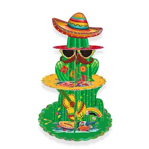 メキシコのパーティーケーキスタンド3層メキシコの誕生日パーティーカップケーキスタンドサボテンケーキスタンド - Product Image 1