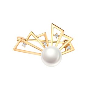 Broche originale unisexe en or 18 carats, fine, personnalisée, sertie de diamants, avec plume et perle d'eau de mer de 8 mm - Product Image 2