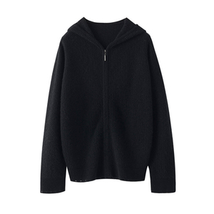 Cárdigan de Cachemira con cremallera para <span class=keywords><strong>mujer</strong></span> <span class=keywords><strong>al</strong></span> <span class=keywords><strong>por</strong></span> <span class=keywords><strong>mayor</strong></span>, cárdigan de punto de manga larga informal personalizado con capucha, suéter para primavera y otoño - Product Image 5