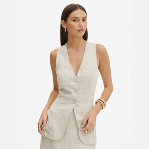 Chaleco Formal Vintage de Lana para Mujer, Cuello en V, Sin Mangas, Cierre de Botón, Estilo Minimalista - Product Image 1