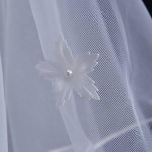 Velos de tul suaves y elegantes, velos de novia con borde corto de dos capas, velos de novia con forma de hoja de arce para mujer - Product Image 5