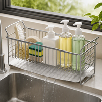 Panier de rangement autoportant en acier inoxydable pour éponges de cuisine avec plateau d'égouttage pour outils de nettoyage