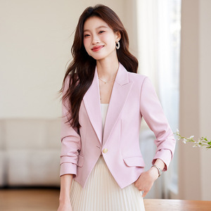 Black Blazer For Women Slim Fit Solid Color Polyester No-Wrinkle Treatment Spring Autumn Casual Wear - Product Image 3