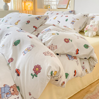 Parure de lit quatre pièces en microfibre imprimée et lavée, motif charmant, aspect lin, fabrication chinoise 2026