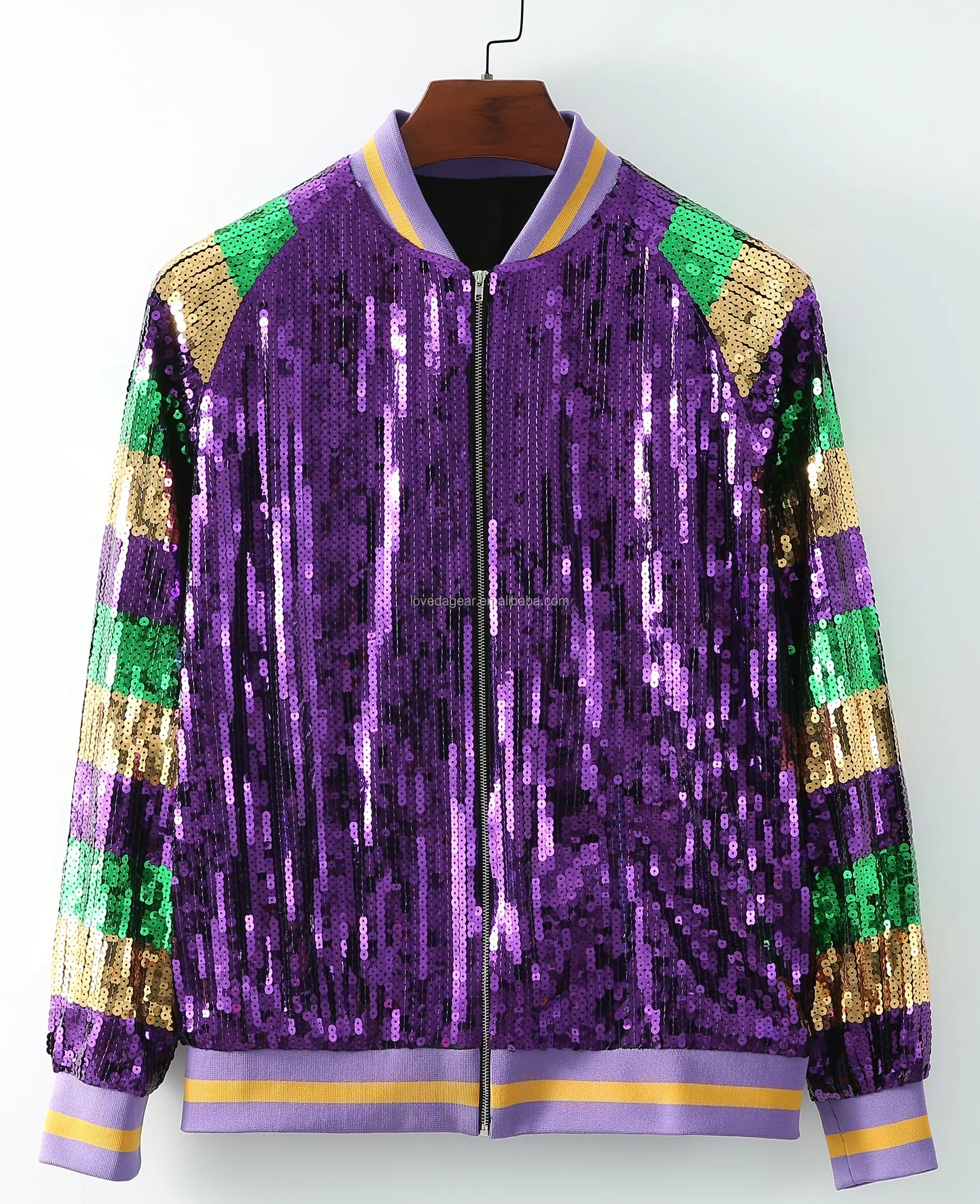 Loveda wholesale mardi gras apparel custom casual fashion sequin women Zipper Long Sleeve jacket for party and holiday