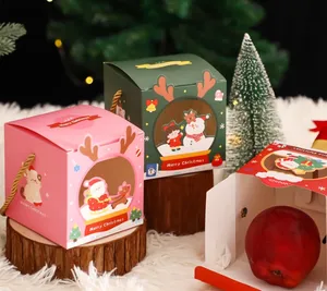 새로운 귀여운 크리스마스 창조적 인 만화 선물 열린 창 휴대용 어린이 사탕 가방 크리스마스 이브 선물 종이 상자