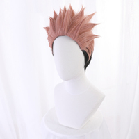 Perruques de cosplay Ryomen Sukuna de Jujutsu Kaisen pour garçons, en fibre synthétique noire mélangée rose fumée Ainizi