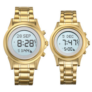 Montre automatique de <span class=keywords><strong>prière</strong></span> musulmane Azan 2017 <span class=keywords><strong>pour</strong></span> les amoureux, couleur or, acier inoxydable, montre islamique - Product Image 1