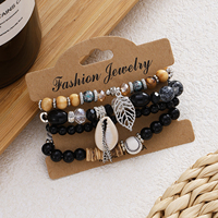 Bracelet Bohème Superposé Perles de Riz Colorées Coquillages Feuilles Bracelet de Luxe en Cristal et Pierres Géométriques pour Femme Cadeau