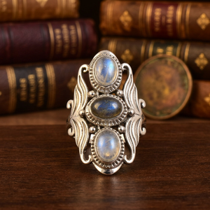 Bague en argent sterling 925 avec pierre arc-en-ciel faite à la main, taille personnalisable, bague plaquée argent sterling 925, bagues bohèmes, bagues tendance - Product Image 1