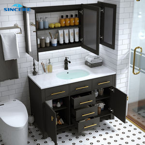 Gabinete de baño simple <span class=keywords><strong>rústico</strong></span> moderno, nuevo tablero de roca ligero de pie, lavabo de <span class=keywords><strong>tocador</strong></span>, inodoro, Baño - Product Image 6