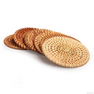 Eco-Friendly 6 PCS Classic Round Drink Rattan <b>Coasters</b> <b>Set</b> with <b>Placemat</b> Pad for Kitchen Table Decorations & Home Use - Product Image 3