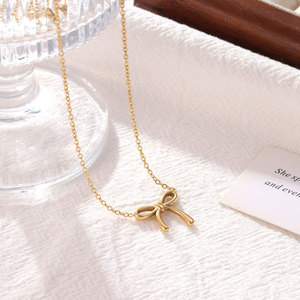จี้สร้อยคอรูปโบว์ชุบทอง 14k 18k ทำจากสแตนเลส 316L สำหรับผู้หญิง ขายส่ง - Product Image 3