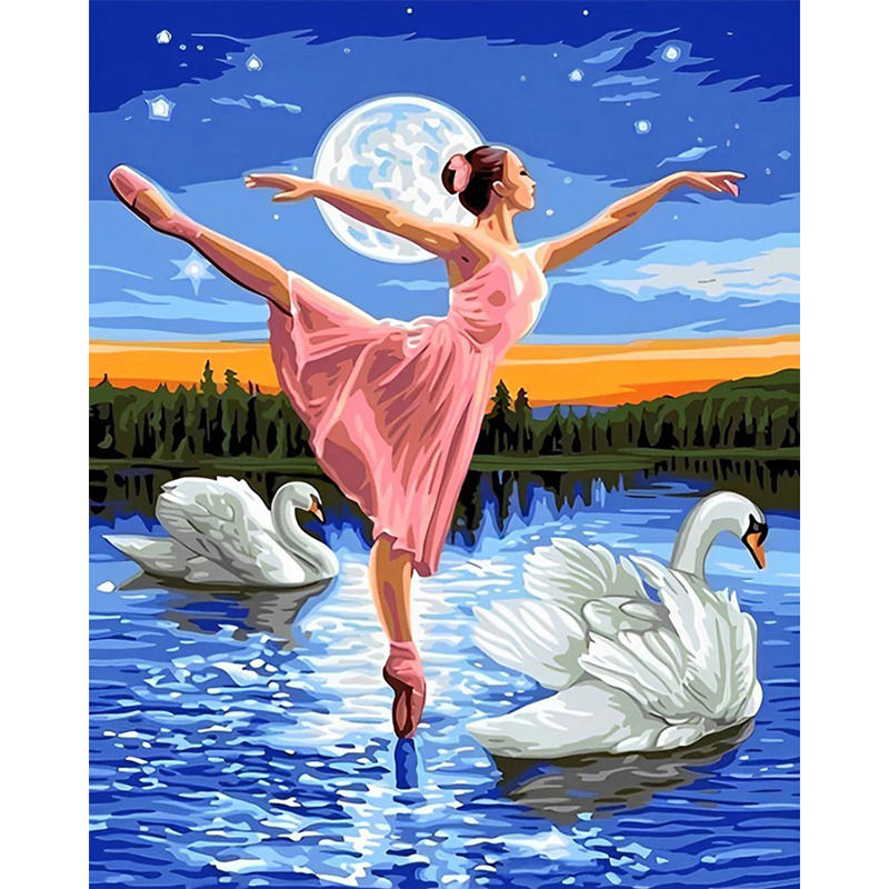 Ballerina and Swans on the Lake