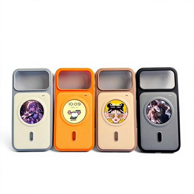 Fashion Luxury 1.85" HD E-Ink Display Phone Case DIY Round Screen Phone Protector Selfie Monitor for iPhone 17/17 Pro/17 Pro Max