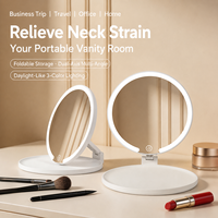 Miroir de maquillage LED portable et pliable avec capteur tactile, miroir de courtoisie rechargeable à une face pour les voyages et l'utilisation sur le bureau