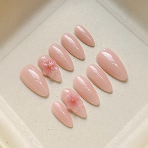 Venta al por mayor de <span class=keywords><strong>uñas</strong></span> cuadradas largas arte francés puntas flor 3D Gel acrílico 10 piezas manicura hecha a mano corta hecha a mano prensa en las <span class=keywords><strong>uñas</strong></span> - Product Image 5