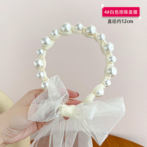 Diadema de cola de caballo de gasa de princesa <span class=keywords><strong>sin</strong></span> <span class=keywords><strong>cabeza</strong></span> de Corea, diadema para el pelo con lazo para niña, diadema de perlas de serpentina para niños - Product Image 6