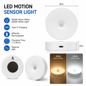 Smart PIR Motion Sensor <b>Puck</b> <b>Light</b> Rechargeable Round LED Lamp for Kitchen Cabinet Corridor Indoor Lighting - Product Image 5