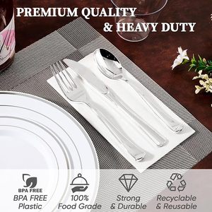 Set di stoviglie per cerchi in oro personalizzati all'ingrosso per feste matrimoni piatto di plastica lavabile in lavastoviglie per 50 ospiti - Product Image 5